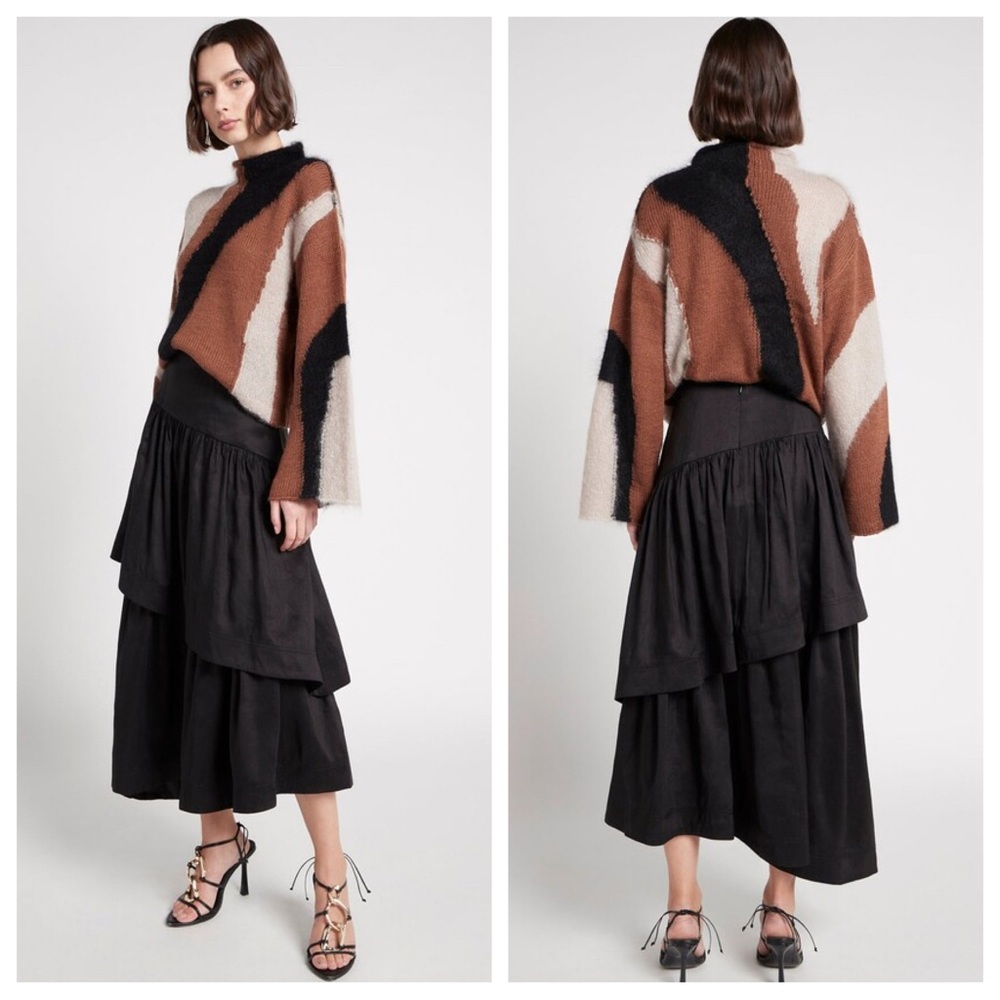 Aje Romy Tiered Asymmetrical Black Skirt